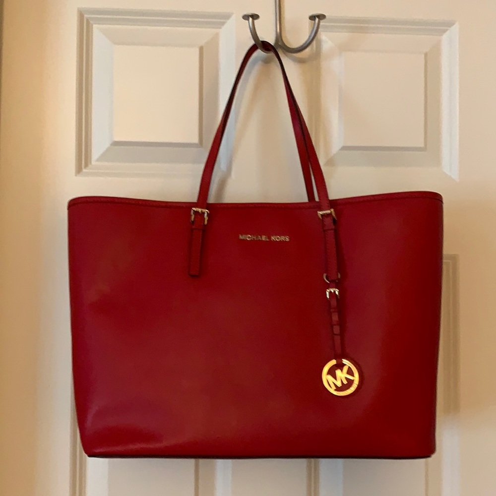NWOT. Michael Kors Red Saffiano Leather Tote.